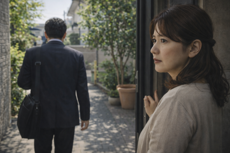 休日出勤の夫を見送る妻